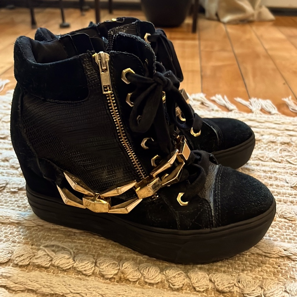 Black Booties with Gold Chain
